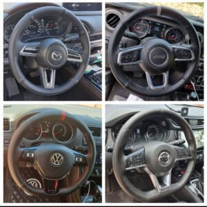 ⁦כיסוי הגה בתפירה עור קרבון