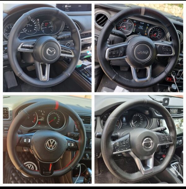 🪡 כיסוי הגה בתפירה עור קרבון