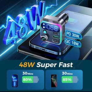 📻 משדר FM עם Bluetooth לרכב טעינה מהירה שמע ודיבורית⁩